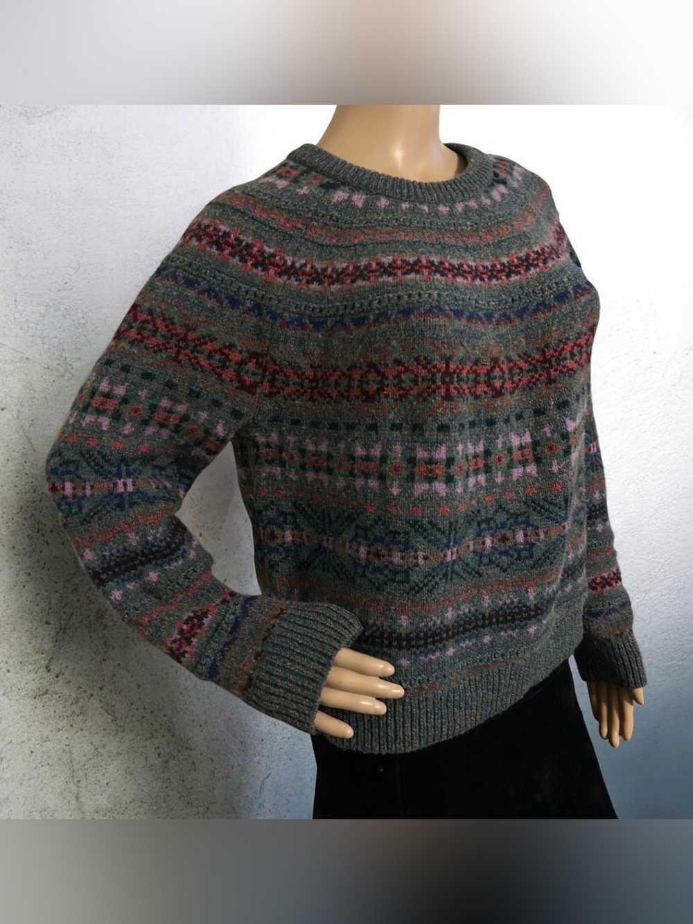 Lauren Ralph Lauren Black Label Wool Blend Fair Isle Knit Sweater Women XL Cabin